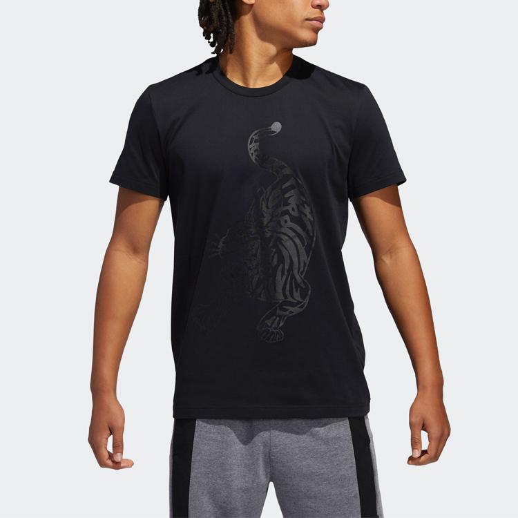 Adidas CNY Series Tiger Print Basketball Sports Short Sleeve T-Shirt Men Tops Black GH4996
