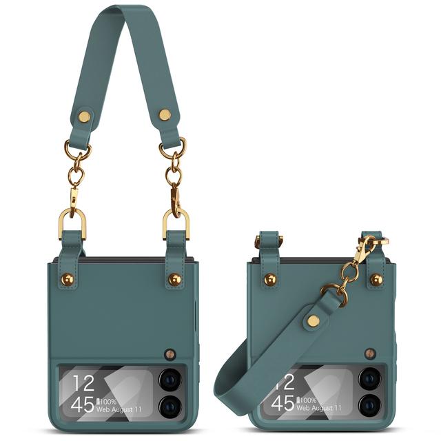 

Ультратонкий матовый чехол-сумочка с ремешком на запястье для Samsung Galaxy Z Flip 3, противоударный чехол с небольшой стеклянной пленкой для Flip3 for Galaxy Z Flip 3 зелёный