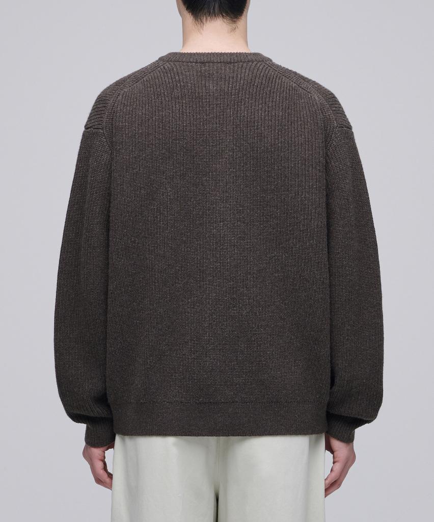 Musinsa Standard Relaxed Ribbed Round Neck Cardigan [Heather Brown]