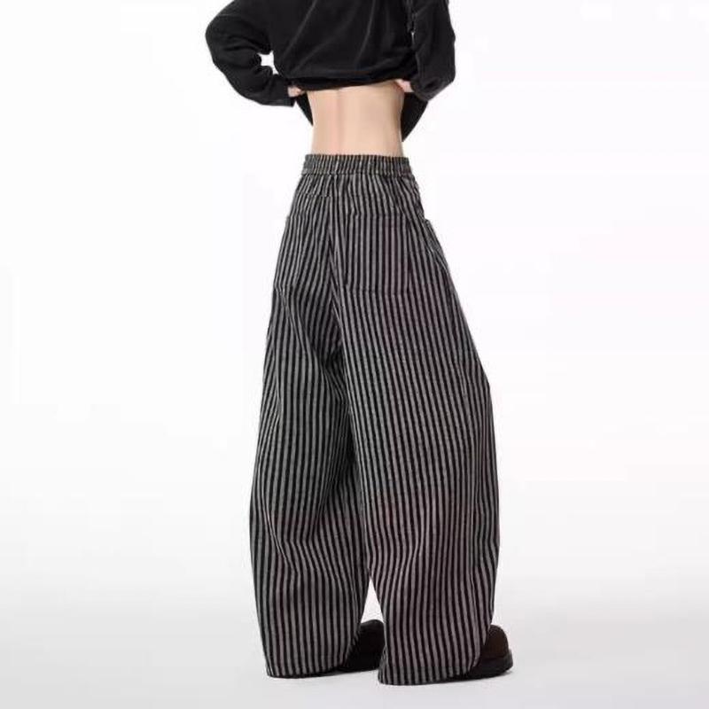 Women's Black Gothic Striped Long Pants Baggy Sweatpants Harajuku Y2k Vintage Oversize Trousers Clothes