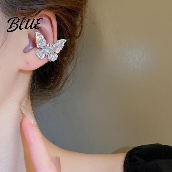 Rhinestone Clip-on Earrings 1 Pc Women Butterfly Ear Cuff Clip-On
