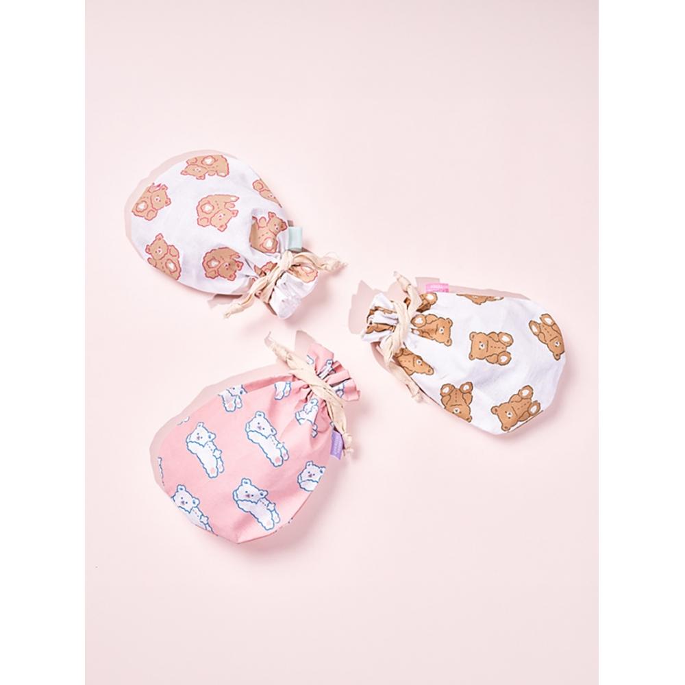 

Круглый мешочек для утягивания Daiso pink pattern (white bear)