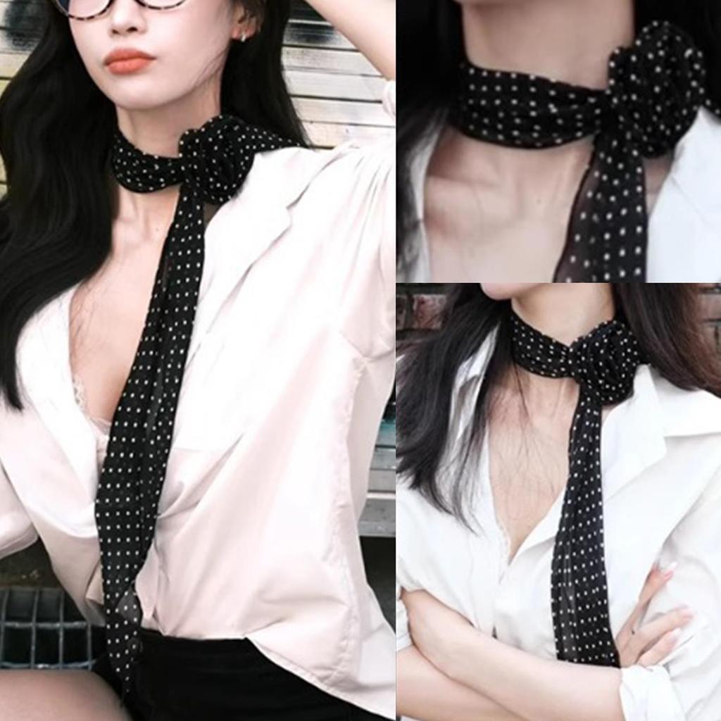 Women Narrow Long Scarf Polka Dot Tie Bag Ribbon Headband Choker Streamer Lady Accessories