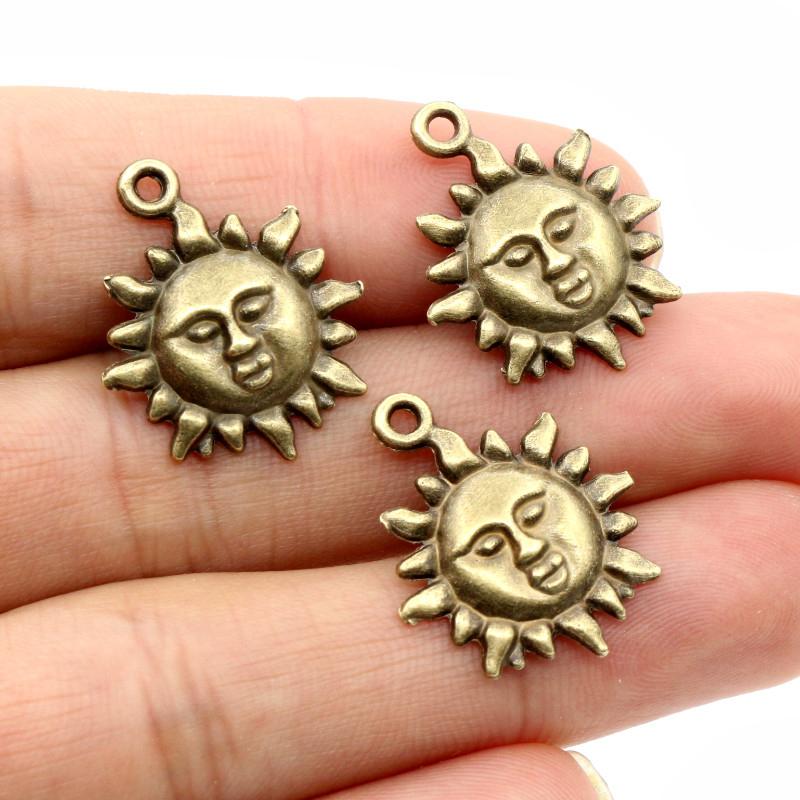 21x17mm 15pcs Antique Silver Plated Gold plated Bronze Sun Handmade Charms Pendant:DIY for bracelet necklace