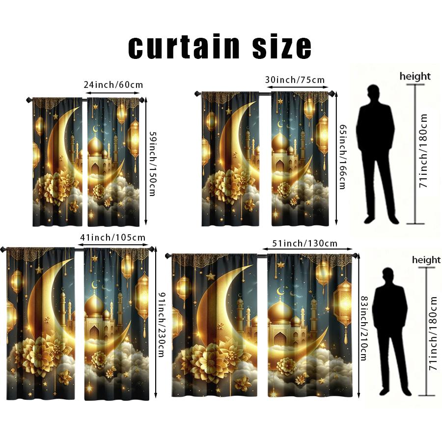 2PCS Gilded Islamic Theme Festival Curtains   Dreamy Luxury Style   Bedroom and Living Room   Drawbar Pocket Decoration