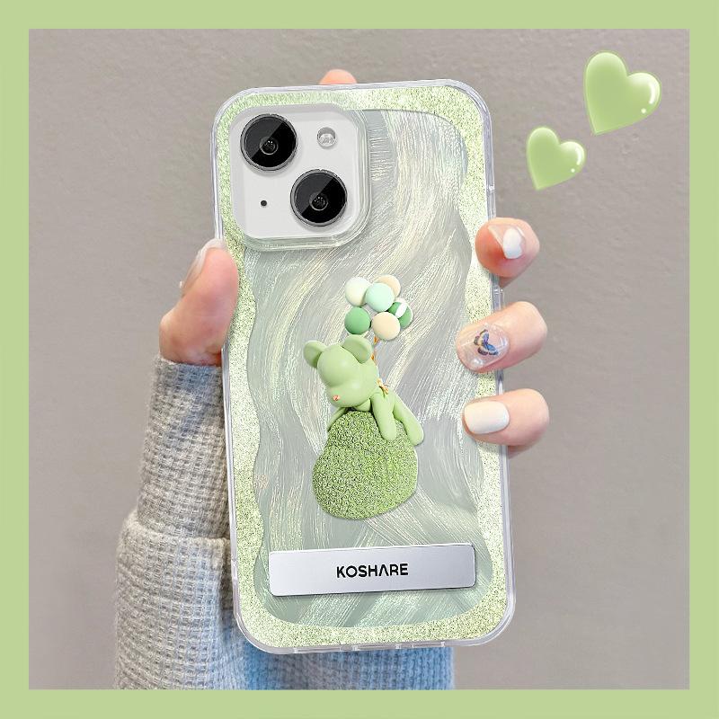 Geeignet für Apple 15 Handyhülle Sommer Iphone14plus Ballon Bär Ständer Armband 13 Federgarn 12 High-End