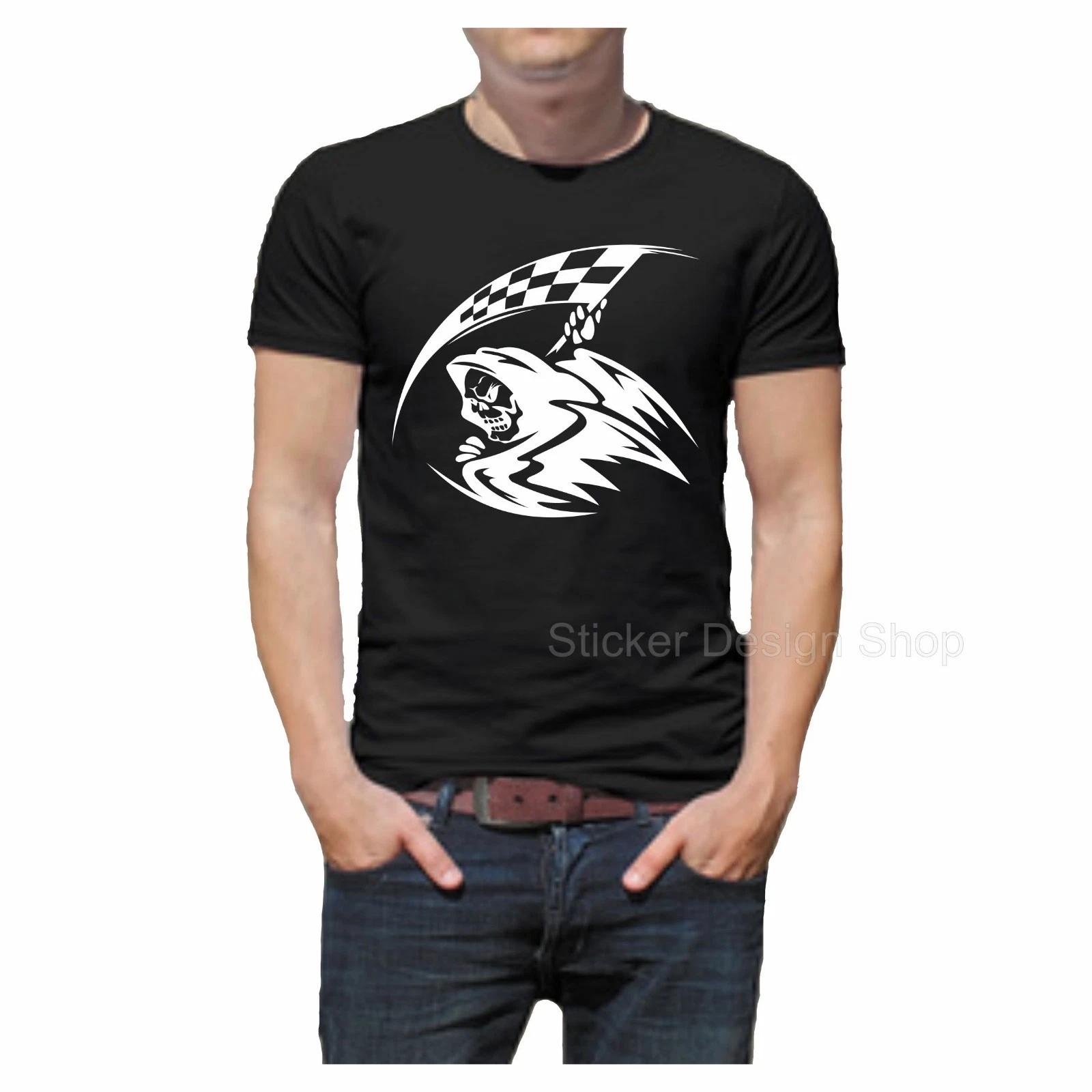 Skull Racing Death Demon Flag T-Shirt Print Unisex Cotton Fruit of The Loom L