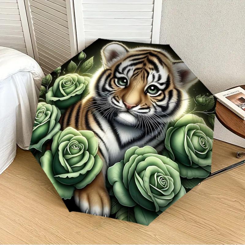 

1PC Tiger Cub Roses Automatic 8-Bone Folding Umbrella - Durable Polyester & Iron Frame,Userfriendly Operation yy250929137