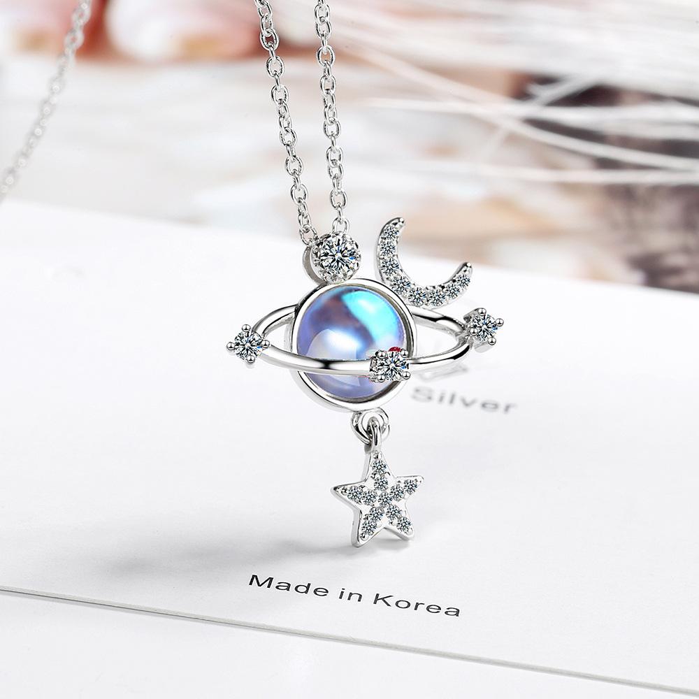 2026 Star Moon Universe Necklace Female Niche Design Feeling Trendy Cold Wind Short Clavicle Chain Necklace