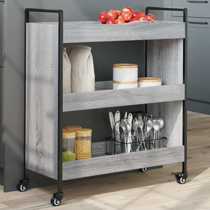 VidaXL Chariot de Cuisine, Étagère avec Roues, Chariot de Service, Meuble de Rangement Salon Salle de Bain Intérieur, Sonoma 842319