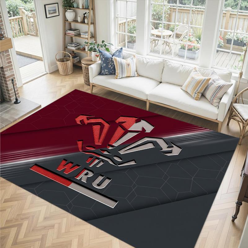 Wales Rugby Design Crystal Velvet Carpet Cozy Non?Slip Printed Rug For Bedroom Living Room Entrance