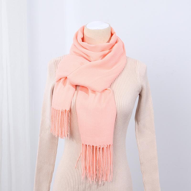 Big Red Scarf Korean Style Women's Winter Imitation Cashmere Thickened All Match Warm Shawl Solid Color Dual Use