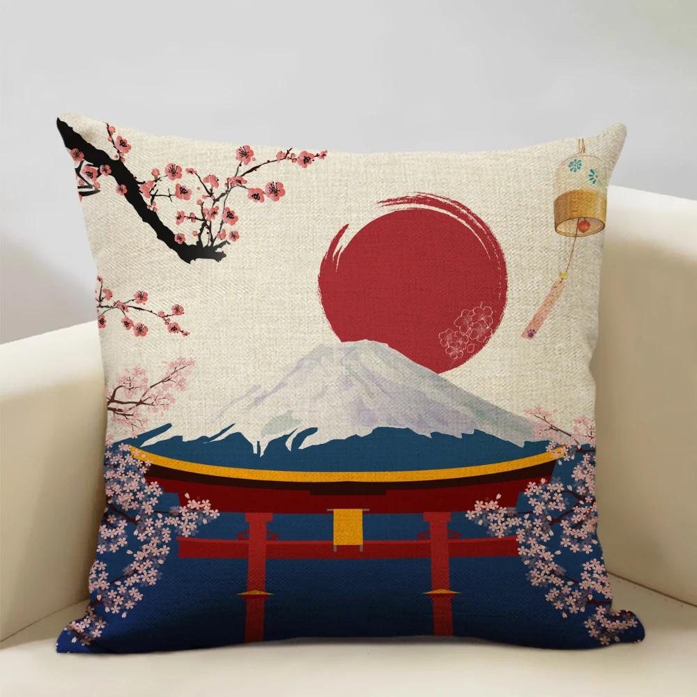 Japan Mount Fuji Ukiyo-e Retro Cushion Cover Sofa Pillowcase Home Decor Throw Pillow Case 45x45cm