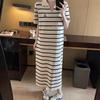 2024 Summer Striped Ice Silk Knit Polo Dress – Loose & Fashionable Design