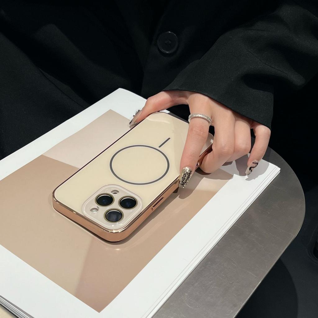 Minimalist Glass Lens Compatible with iPhone 16 Pro Max Apple 17 Phone Case 14/15 Electroplated Magnetic Slim Ring