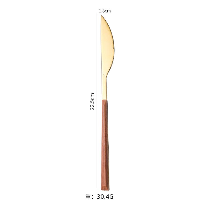 Ins tableware Internet celebrity 304 stainless steel knife and fork imitation wood grain handle steak knife and fork gift box set dessert spoon