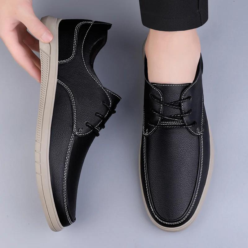 Fashion Genuine Leather Casual Shoes Men Lace Up Oxfords All-match Outdoor Walking Shoes Lightweight Skate Shoes Men Flats Mens Sneakers