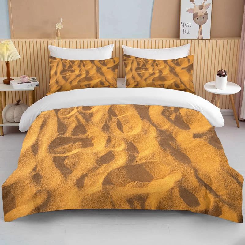 Natur Sand 3D-effekt Sängkläder Set King Size Dubbelsäng Mikrofiber Eller Polyester Påslakan Set Täcke Sängkläder Set