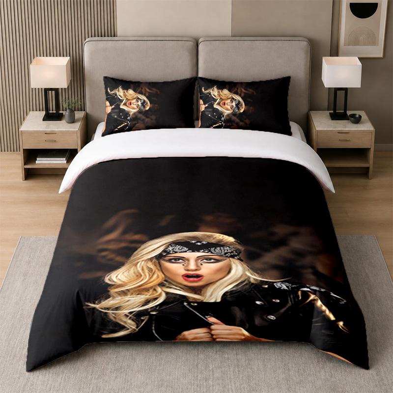 Juego de Cama de 3 Piezas, Lady Gaga 1 Funda Nórdica y 2 Fundas de Almohada, Decoración de Ropa de Cama Estampada Para Habitación de Invitados