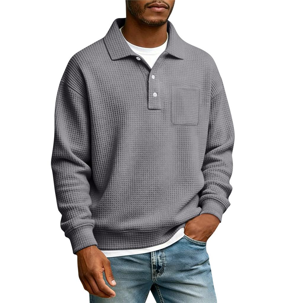 Men's Single Button With Pocket Long Sleeve Casual Sport T-Shirt