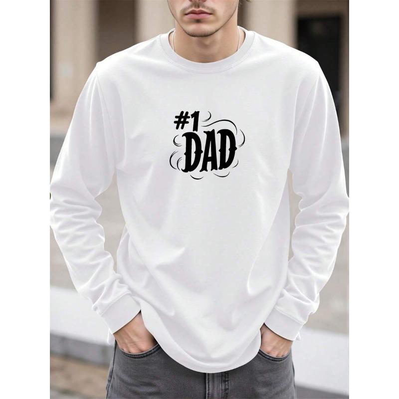 #1 Dad Long Sleeve Crew Neck T-Shirt For Men - Casual Comfortable Tee With Decorative Print