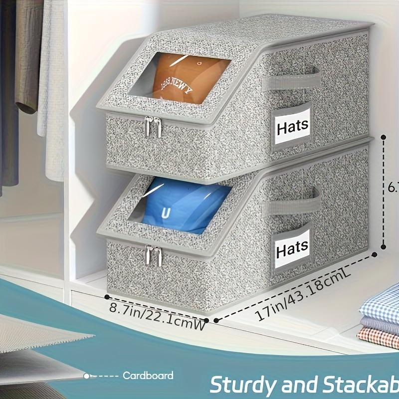 Stackable Baseball Cap Storage Box, Transparent Window, Sturdy Cardboard Hat Box for Underwear, Socks, Toys, Suitable for Men