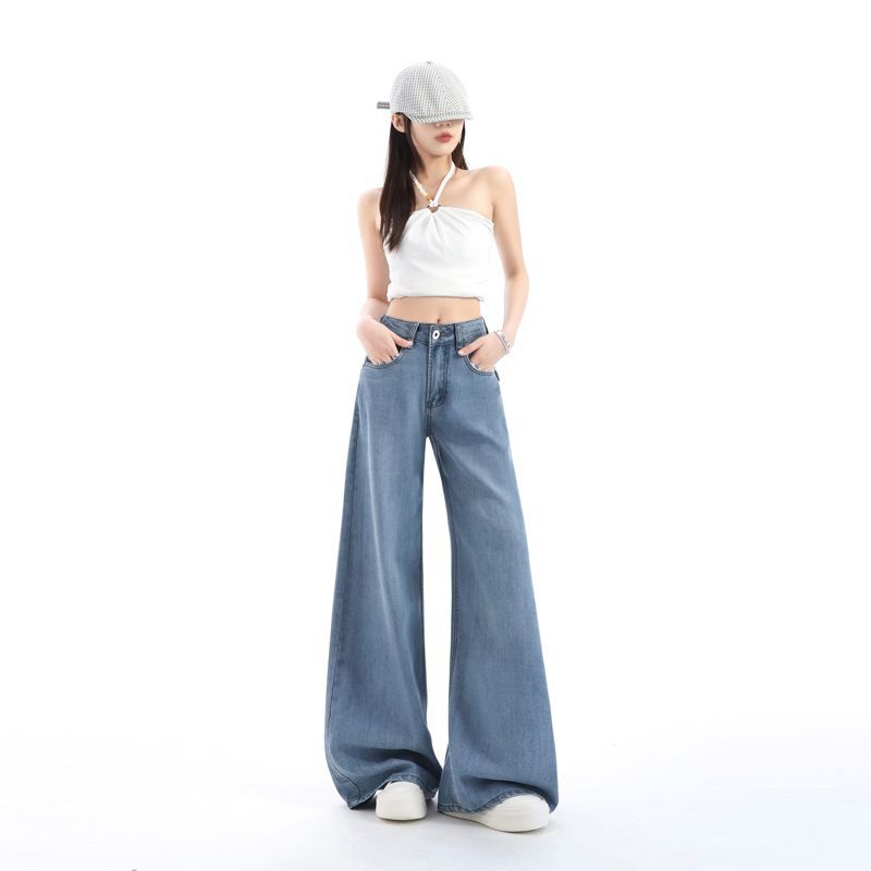 Thin Lyocell Tencel High Waist Relaxed Wide Leg Breathable Denim Pants For Women Summer Casual Pants Oversize Denim Trousers