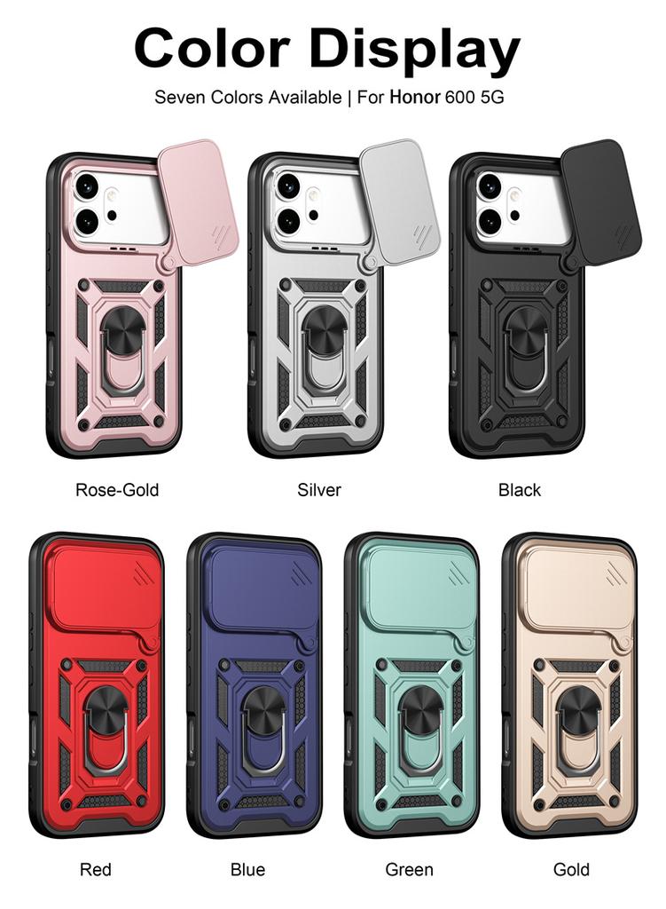 Armor Shockproof Case For Honor 600 Lite 600Pro Magnetic Ring Holder Slide Lens Cover For Honor 600 Honor600 Pro 5G Coque Funda
