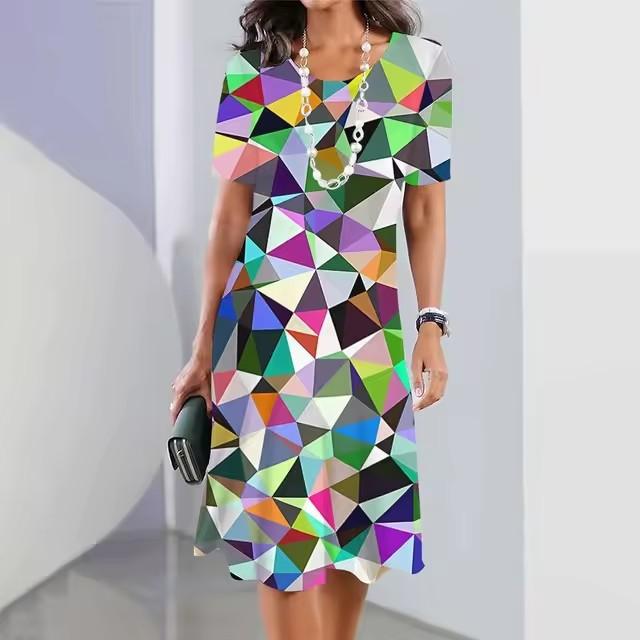 women 3d print short sleeve midi dress plus size holiday beach dresses