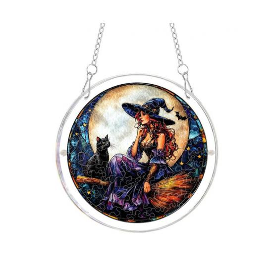 Acrylic Puzzles Suncatcher, Ghost Witch Pumpkin Window Hanging Decor, Halloween Graduation Mother's Day Birthday for Women