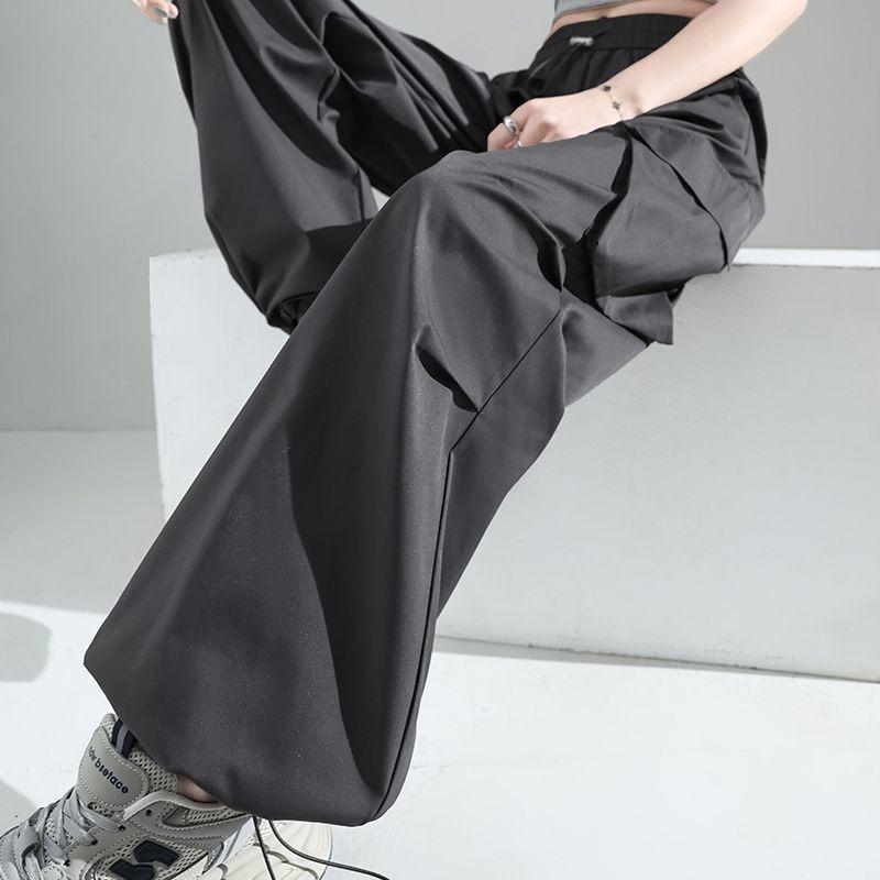 Fashionable American Cargo Pants for Women Summer High Waist Slimming Wide Leg Retro Casual Outfit
