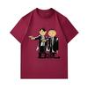 Men's 100% Cotton Crew Neck Short Sleeve T-Shirt, Funny Cartoon Two Gangster Characters Printed Casual Lightweight Tee for Daily Wear