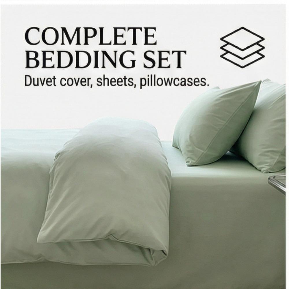 Solid-color Japanese Pure Cotton Four-piece Bed Cover Set with Double-sided Washed Cotton Bed Sheets and Quilt Cover