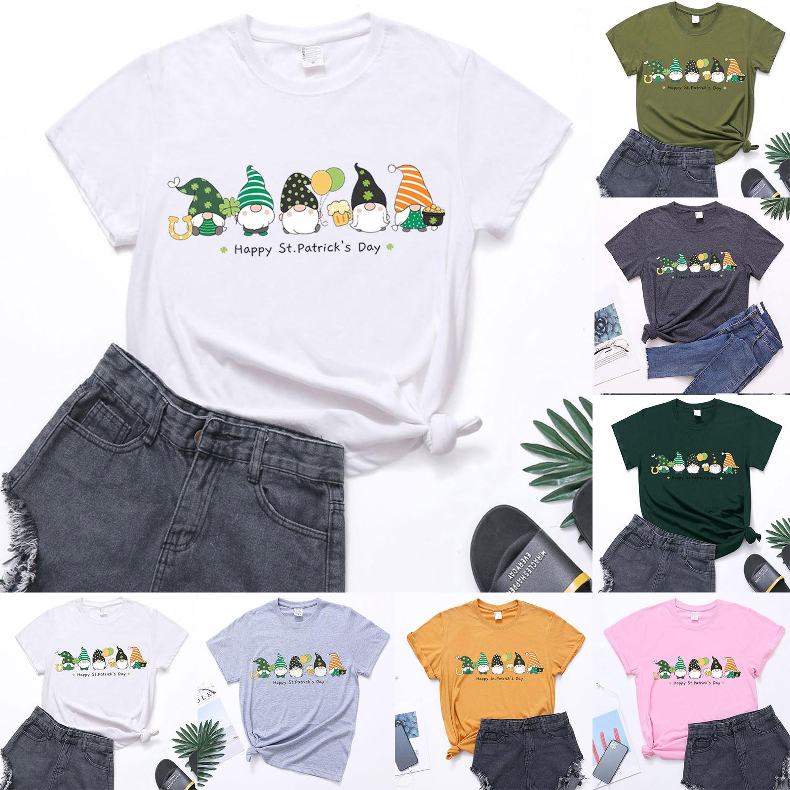 

улица. Женская милая летняя свободная рубашка с короткими рукавами и круглым вырезом в стиле ретро на День Святого Патрика, с короткими рукавами и круглым вырезом спереди