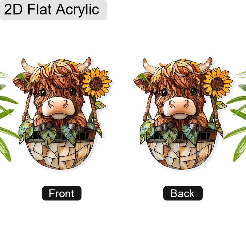 Acrylic Highland Cow with Sunflower Suncatcher Stained Glass Effect Window Hanging Ornament Farm Animal Lover Gifts