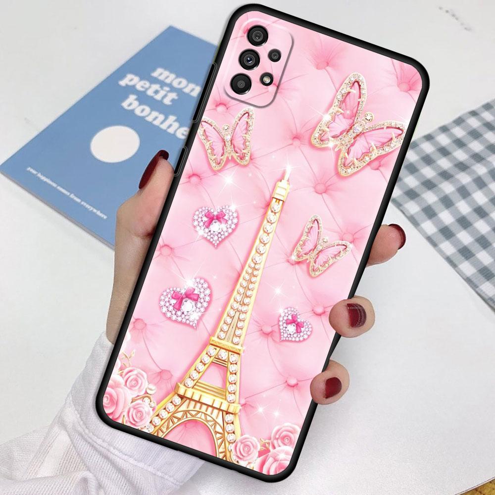 Case For Samsung Galaxy A52 A12 A32 A51 A21s A71 A13 A53 A22 A31 A72 A03 A02s A41 Black Phone Shell Love Bow