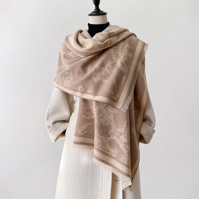 Imitation Cashmere Scarf Female Plant Retro Versatile Student Thickened Scarf Dual-Purpose Air Conditioner Shawl Outside