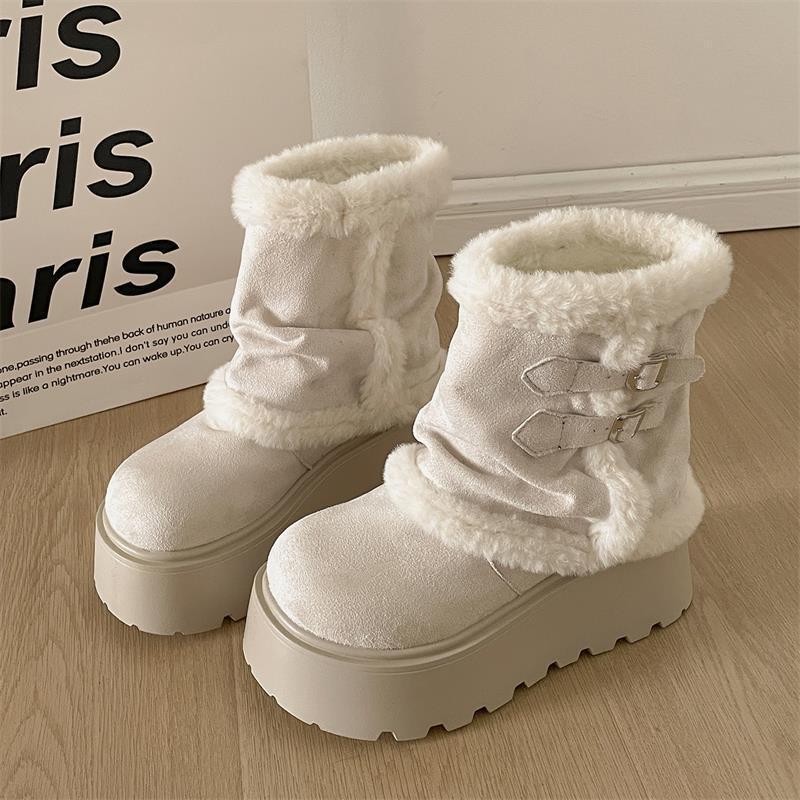 Retro thick-soled heightening snow boots winter new casual piled thickened warm wool cotton shoes