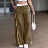 Women's Fashion Color Blocked High Waist Straight Leg Wide Leg Pants Pocket Casual Pants