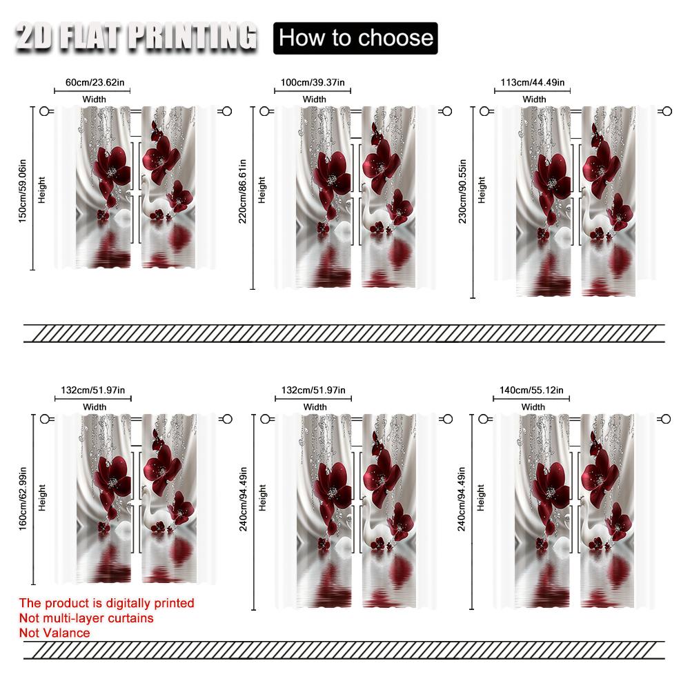 2Pcs Digital Printed Rod Pocket Window Curtain Swan Flower Pattern Window Drapes For Bedroom Living Room Home Decor Design For