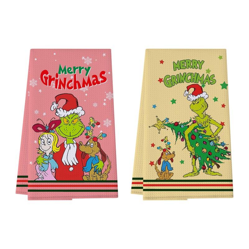 Christmas Grinch Waffle Kitchen Towel 380gsm Blend Printed Hand Bathroom