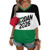 Womens Casual V Neck Short Sleeve Pullover T Shirt Soccer Supporter Top with Letter Print for National Team Events
