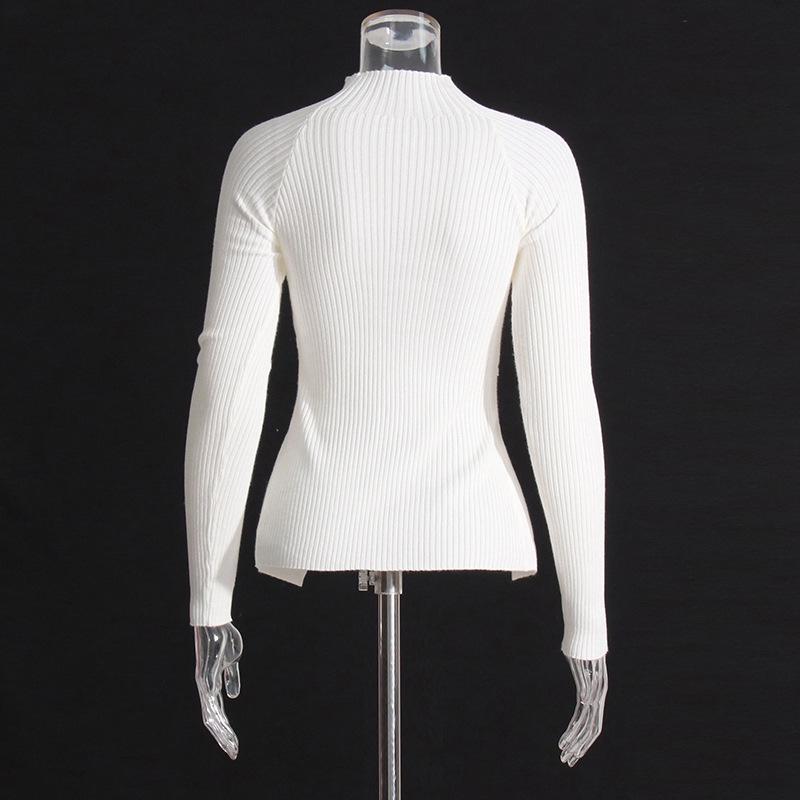 2026 Summer Women's Elegant Hollow Twist Knit Sweater - Slimming Waist, Half High Collar Knitwear