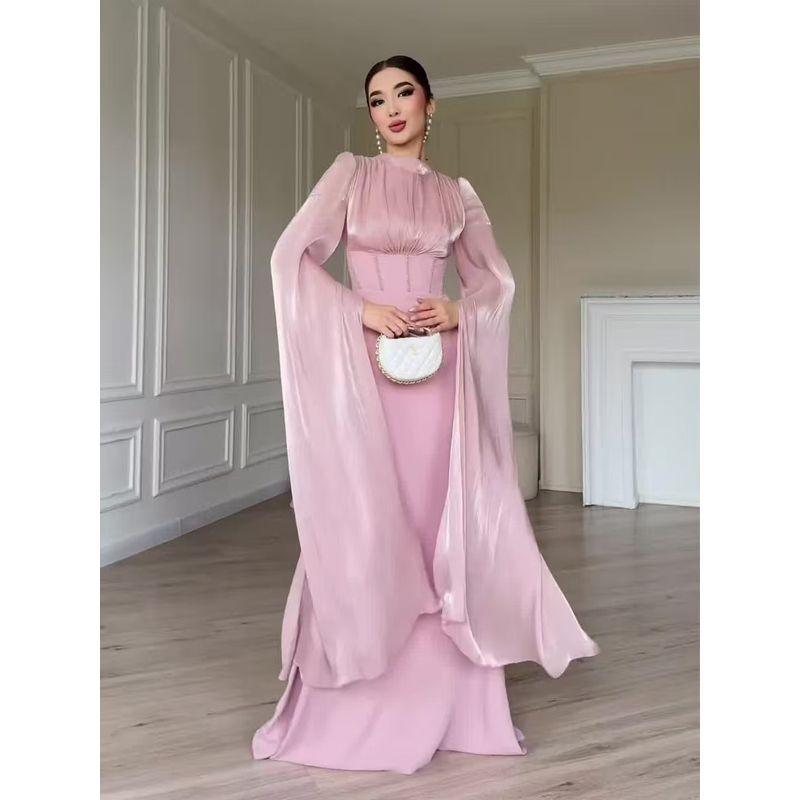 Western Style New Fashion Lace-up Waist Hugging Slimming Long sleeve dress Formal Dress Long dress Sexy Long Dress
