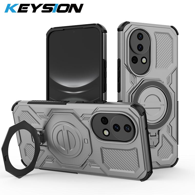 KEYSION Shockproof Magnetic Case for Huawei Nova 13 Silicone+PC Upright Live Metal Ring Stand Phone Back Cover for HUAWEI Nova13