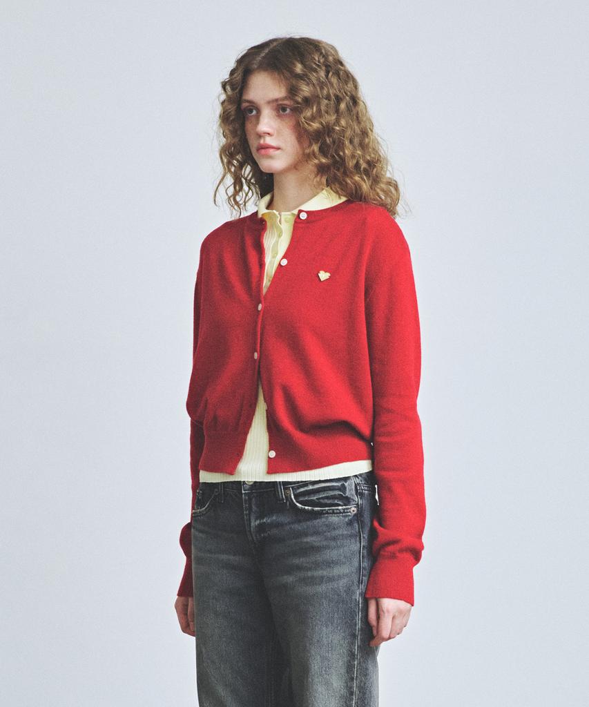 Knitted (W) Basic Essential Washable Round Cardigan Red