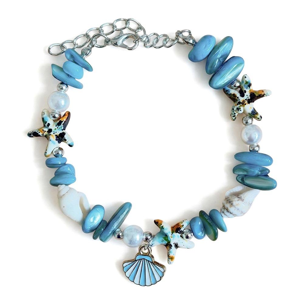 Vintage Ocean Sea Series Shell Starfish Bracelet Pearl Colorful Beach Beads Bracelet Wristband Adjustable Summer Bangle Vacation