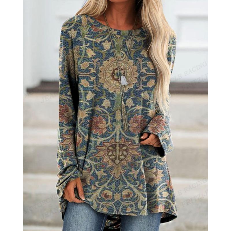 Vintage T Shirt European Pattern 3d Print T-shirt Women Fashion T-shirts Long Sleeve Tops Tees Harajuku Tshirt Ladies Tops Y2k