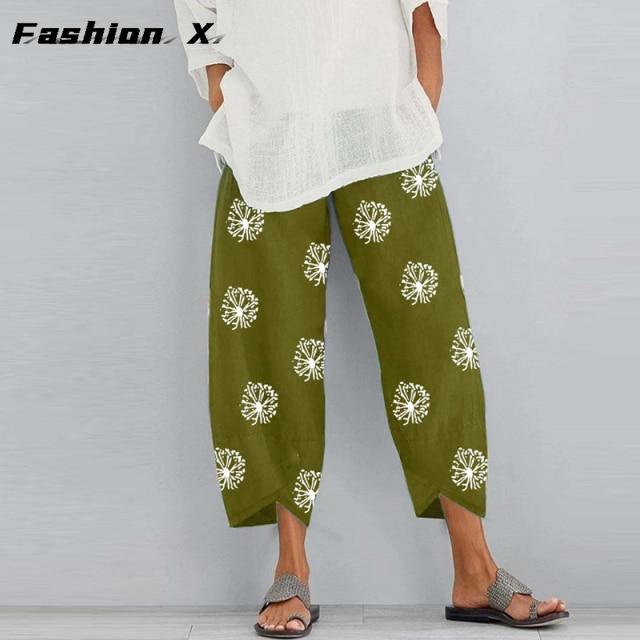 

Женские винтажные брюки-шаровары, свободные брюки большого размера, хлопковые льняные брюки XL зелёный