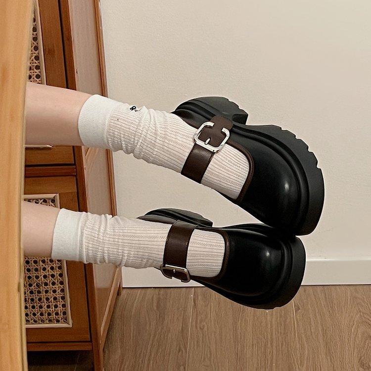 Mary Jane Damenschuhe Flachmund Dicke Sohle Schuhe Damen Herbst Vielseitig Britischer Stil Einzelne Schuhe